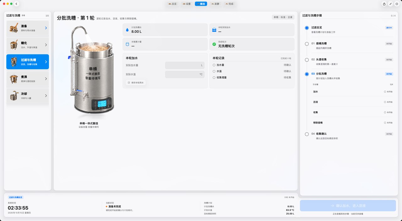 酿造 · 酿造阶段 · 过滤与洗糟 · 分批洗糟